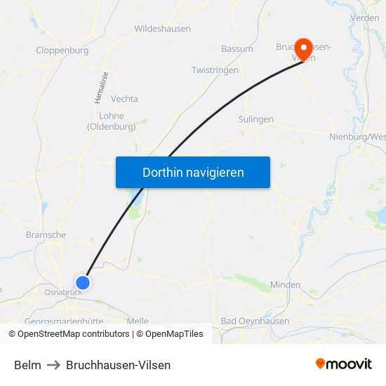 Belm to Bruchhausen-Vilsen map