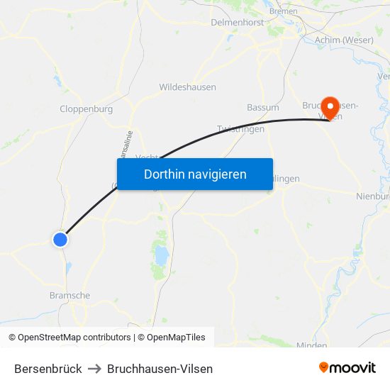 Bersenbrück to Bruchhausen-Vilsen map