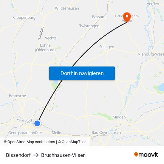 Bissendorf to Bruchhausen-Vilsen map