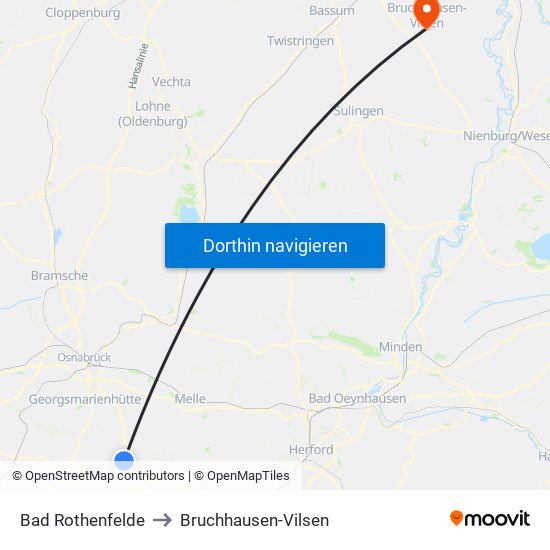 Bad Rothenfelde to Bruchhausen-Vilsen map