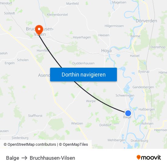 Balge to Bruchhausen-Vilsen map