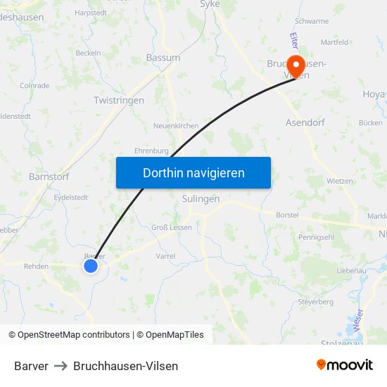 Barver to Bruchhausen-Vilsen map