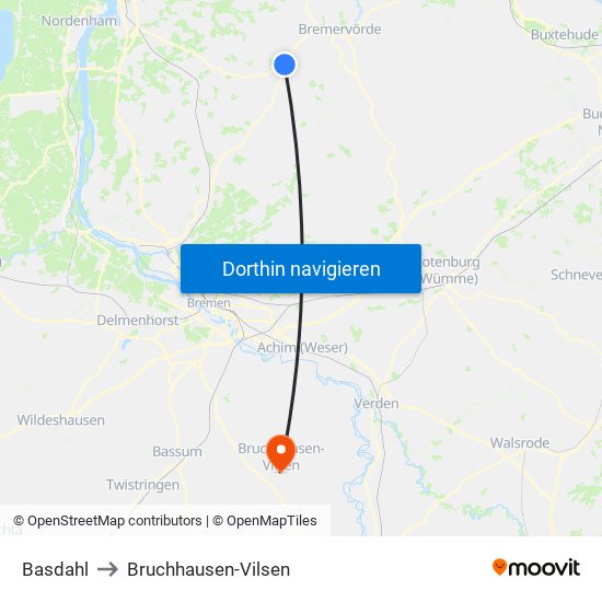 Basdahl to Bruchhausen-Vilsen map