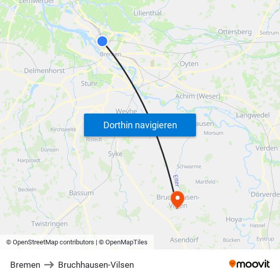 Bremen to Bruchhausen-Vilsen map