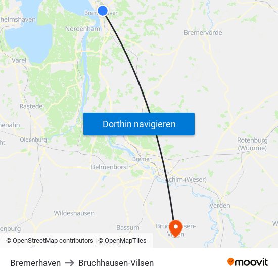 Bremerhaven to Bruchhausen-Vilsen map