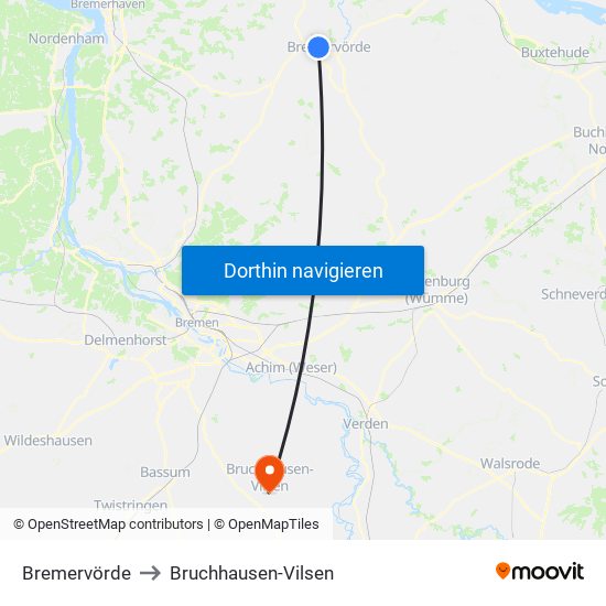 Bremervörde to Bruchhausen-Vilsen map