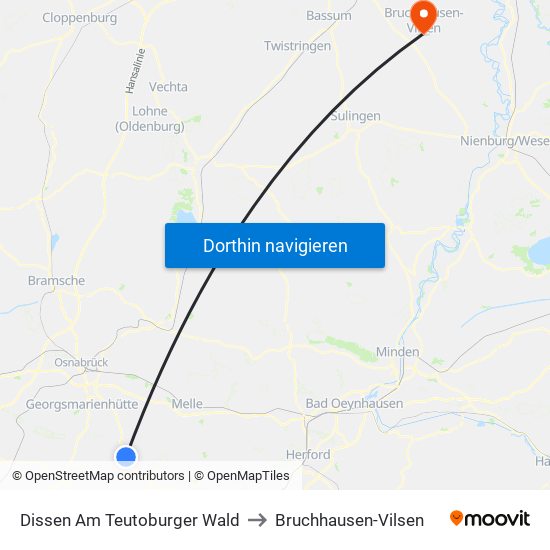 Dissen Am Teutoburger Wald to Bruchhausen-Vilsen map