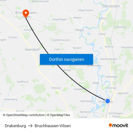 Drakenburg to Bruchhausen-Vilsen map