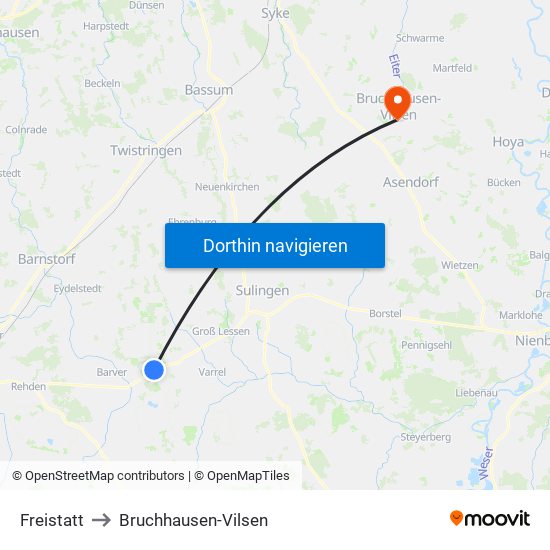 Freistatt to Bruchhausen-Vilsen map