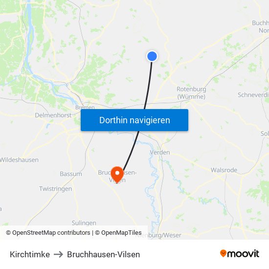 Kirchtimke to Bruchhausen-Vilsen map