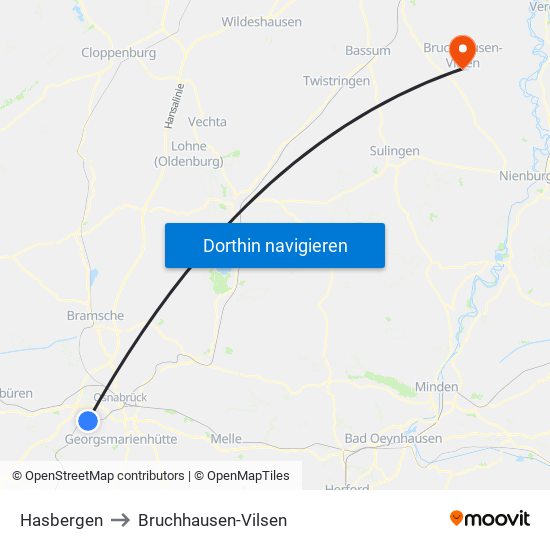 Hasbergen to Bruchhausen-Vilsen map