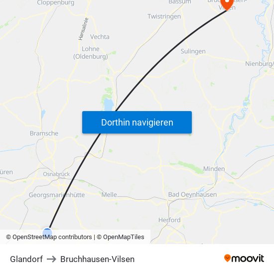Glandorf to Bruchhausen-Vilsen map