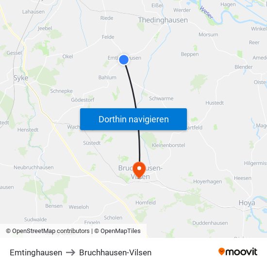 Emtinghausen to Bruchhausen-Vilsen map