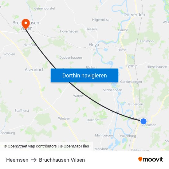 Heemsen to Bruchhausen-Vilsen map