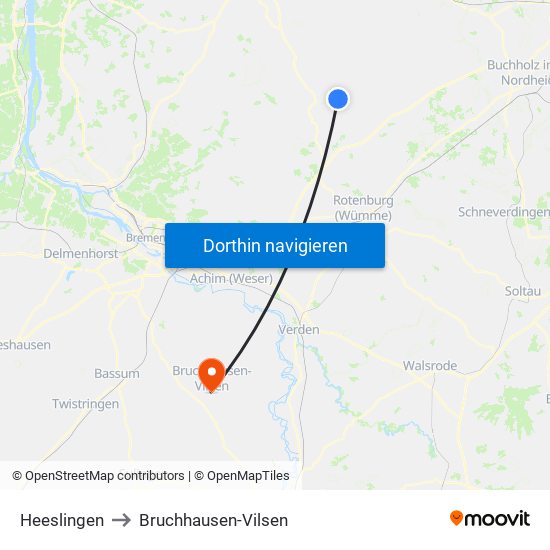 Heeslingen to Bruchhausen-Vilsen map