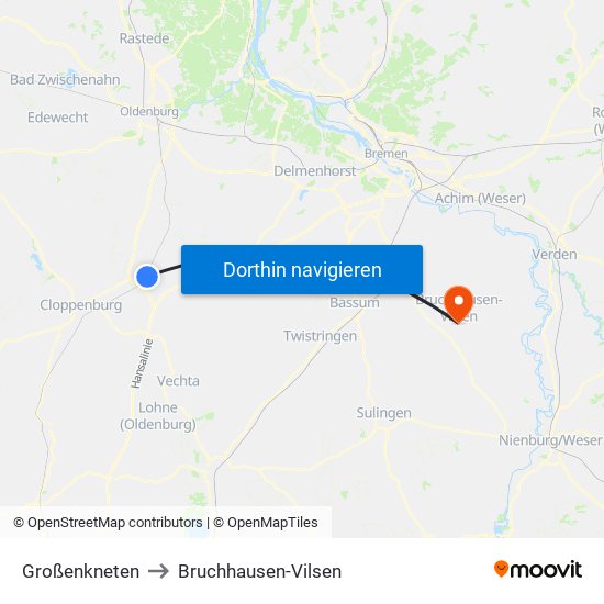 Großenkneten to Bruchhausen-Vilsen map