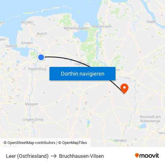 Leer (Ostfriesland) to Bruchhausen-Vilsen map