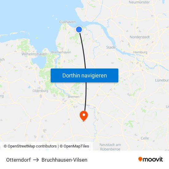 Otterndorf to Bruchhausen-Vilsen map