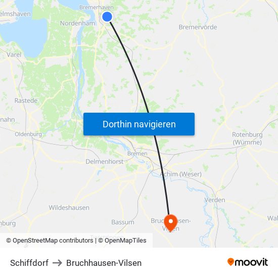 Schiffdorf to Bruchhausen-Vilsen map