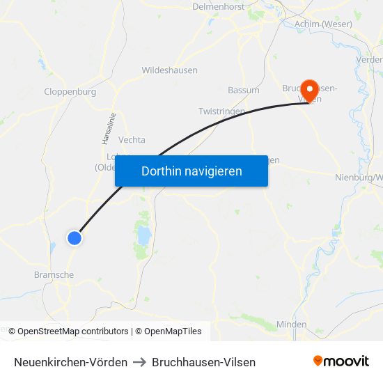 Neuenkirchen-Vörden to Bruchhausen-Vilsen map