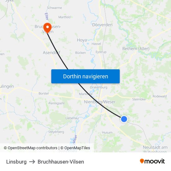 Linsburg to Bruchhausen-Vilsen map