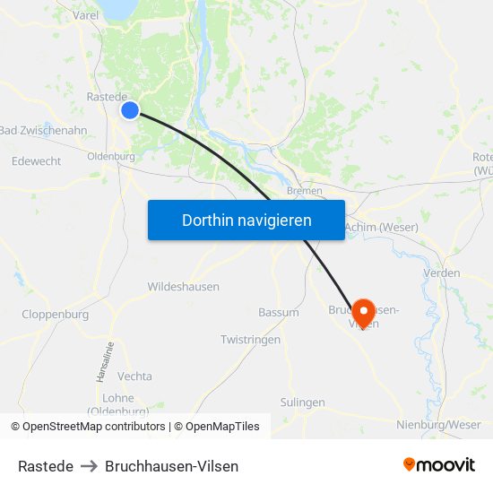 Rastede to Bruchhausen-Vilsen map