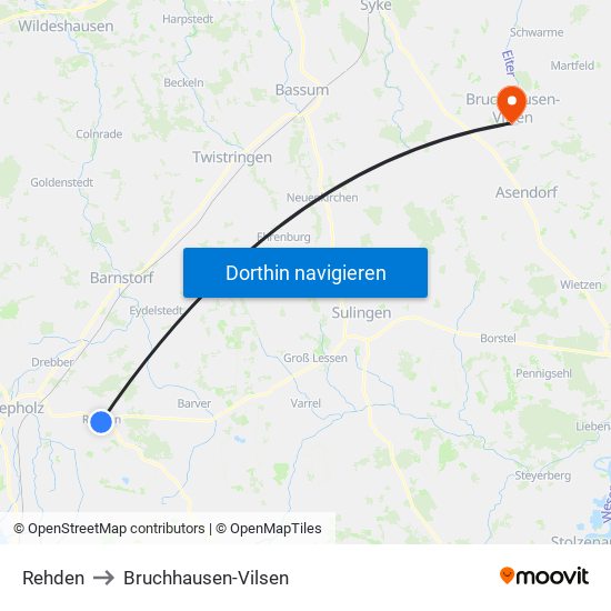 Rehden to Bruchhausen-Vilsen map