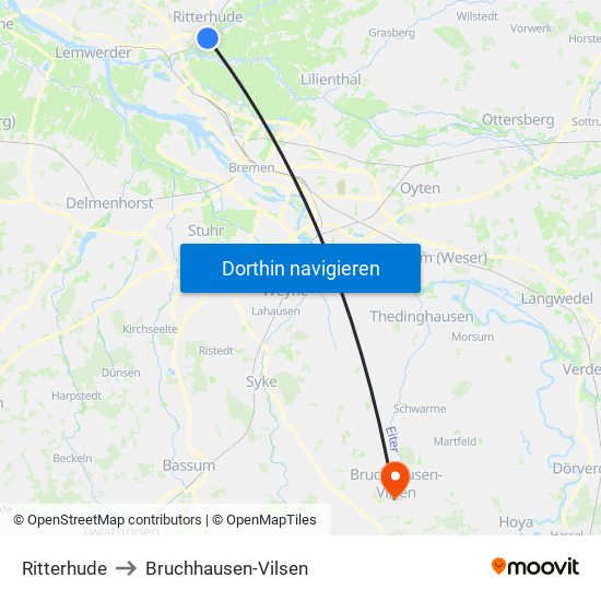 Ritterhude to Bruchhausen-Vilsen map