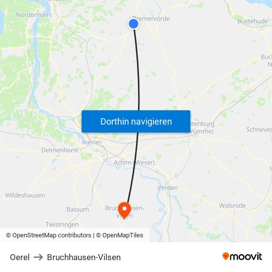 Oerel to Bruchhausen-Vilsen map