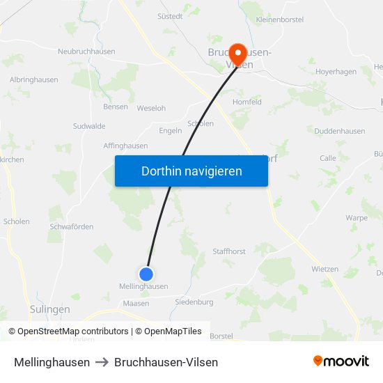 Mellinghausen to Bruchhausen-Vilsen map