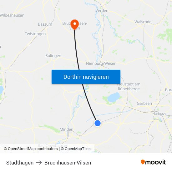 Stadthagen to Bruchhausen-Vilsen map