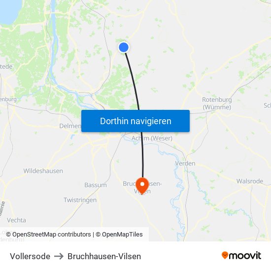 Vollersode to Bruchhausen-Vilsen map