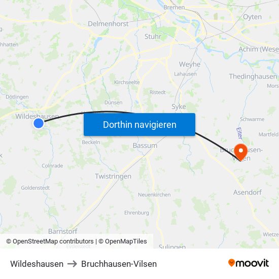 Wildeshausen to Bruchhausen-Vilsen map