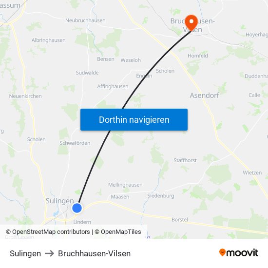 Sulingen to Bruchhausen-Vilsen map