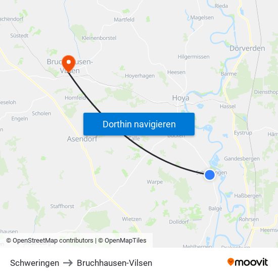 Schweringen to Bruchhausen-Vilsen map