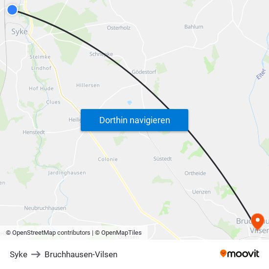 Syke to Bruchhausen-Vilsen map