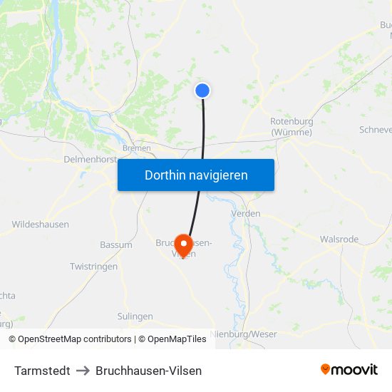 Tarmstedt to Bruchhausen-Vilsen map