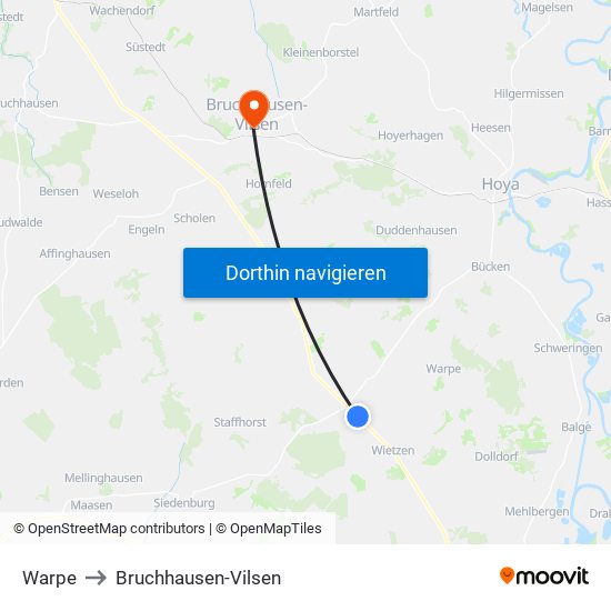 Warpe to Bruchhausen-Vilsen map