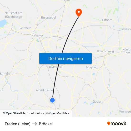 Freden (Leine) to Bröckel map
