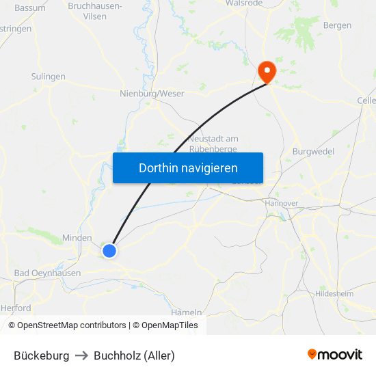 Bückeburg to Buchholz (Aller) map