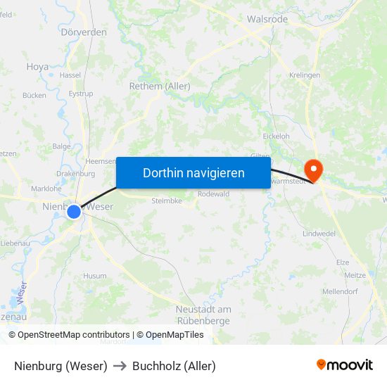 Nienburg (Weser) to Buchholz (Aller) map