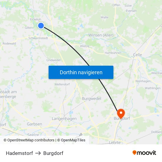 Hademstorf to Burgdorf map