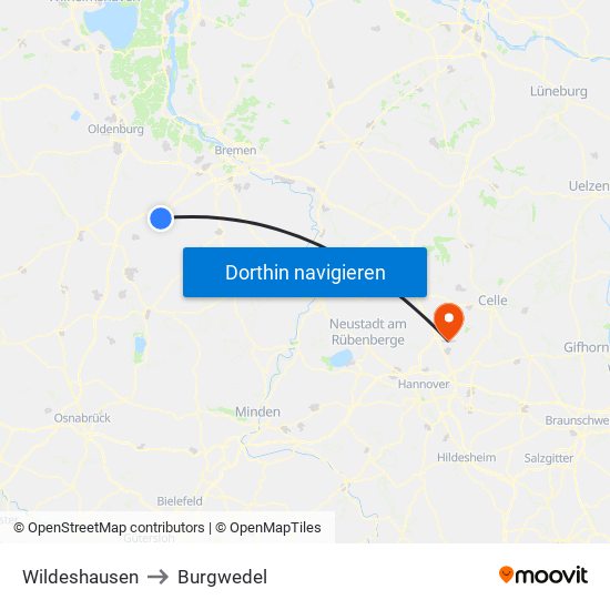 Wildeshausen to Burgwedel map