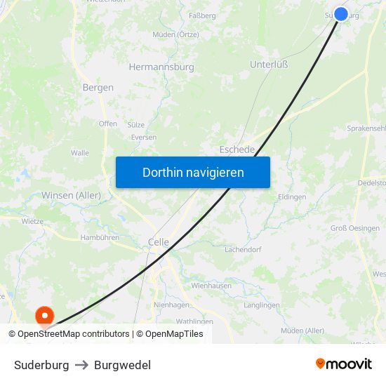 Suderburg to Burgwedel map