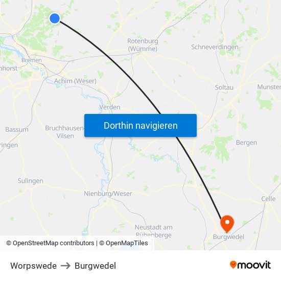 Worpswede to Burgwedel map