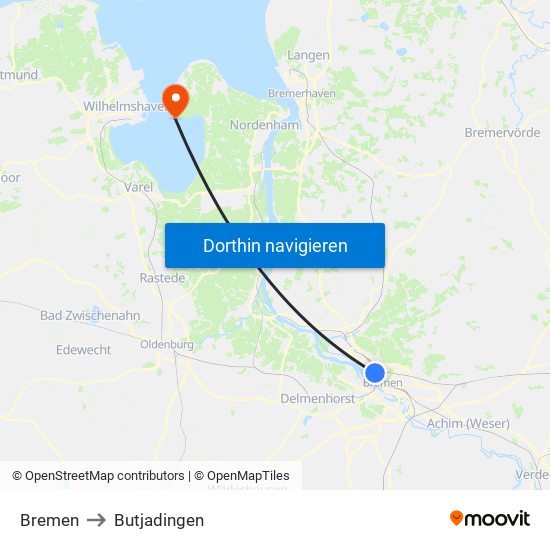 Bremen to Butjadingen map