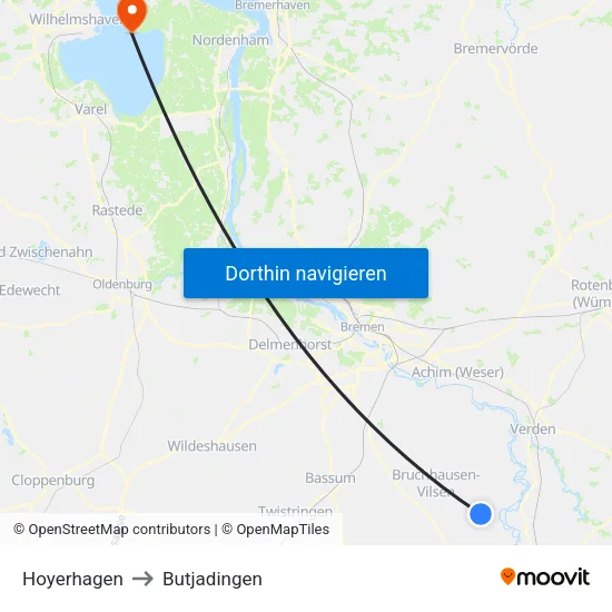Hoyerhagen to Butjadingen map