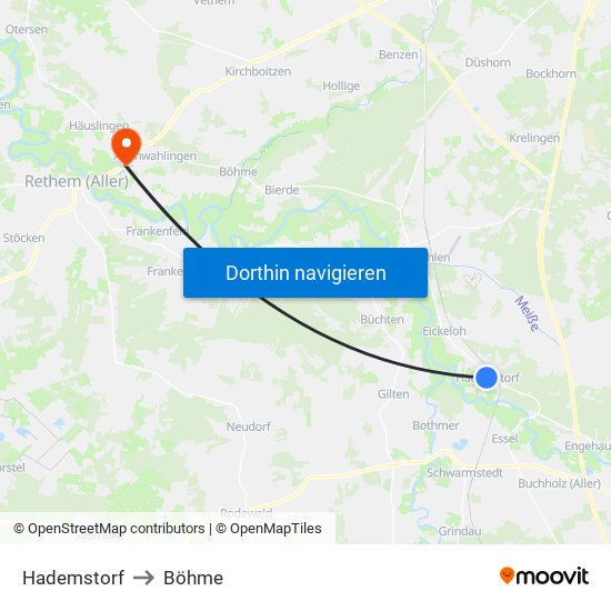 Hademstorf to Böhme map