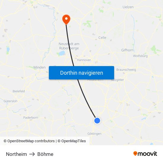 Northeim to Böhme map