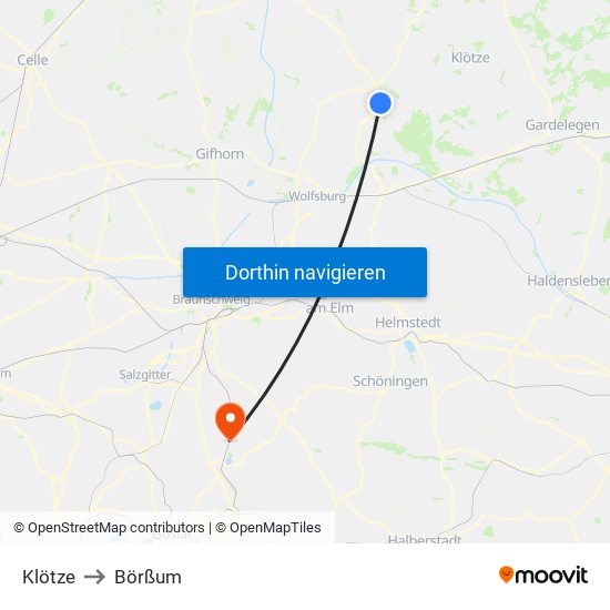 Klötze to Börßum map